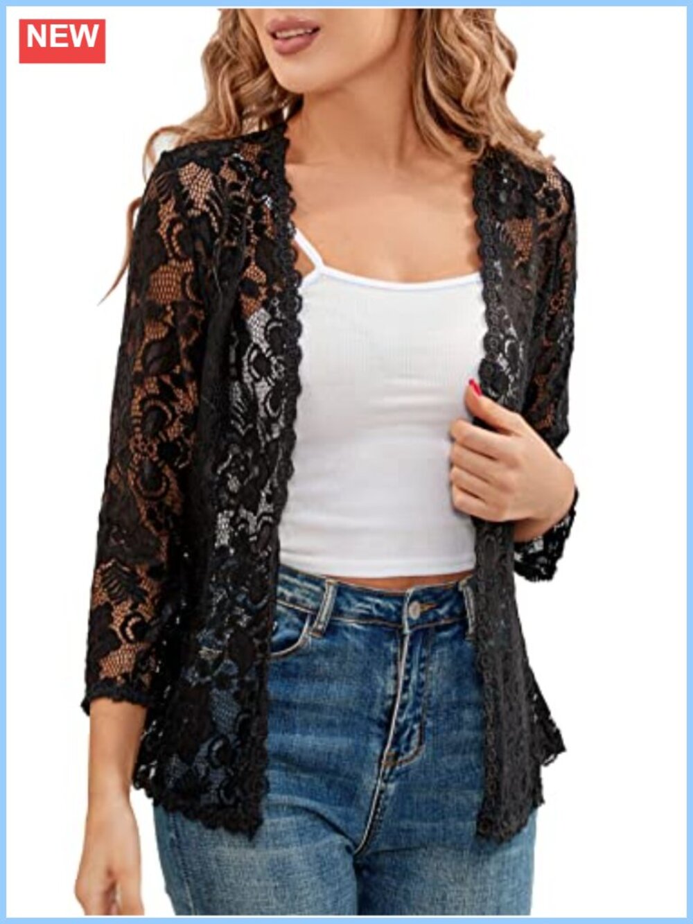 3/4 Sleeve Lace Crochet Bolero Shrug Open Cardigan Women's
